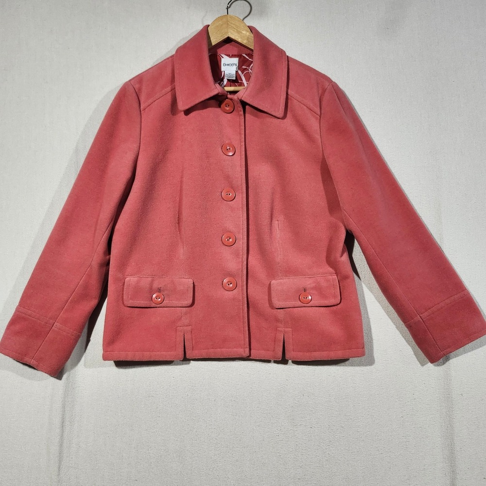 Chico's Women Size 2 Terracotta Coral Button Front Lined Jacket Coat Large Fall